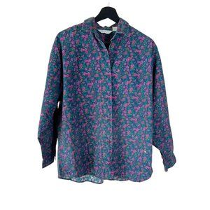 Vintage 90s Purple Floral Button Up Long Sleeve Medium